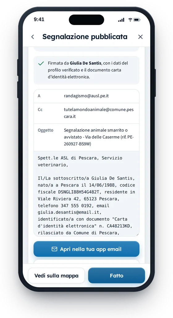 Schermata con la mail per l'ufficio già scritta e firmata